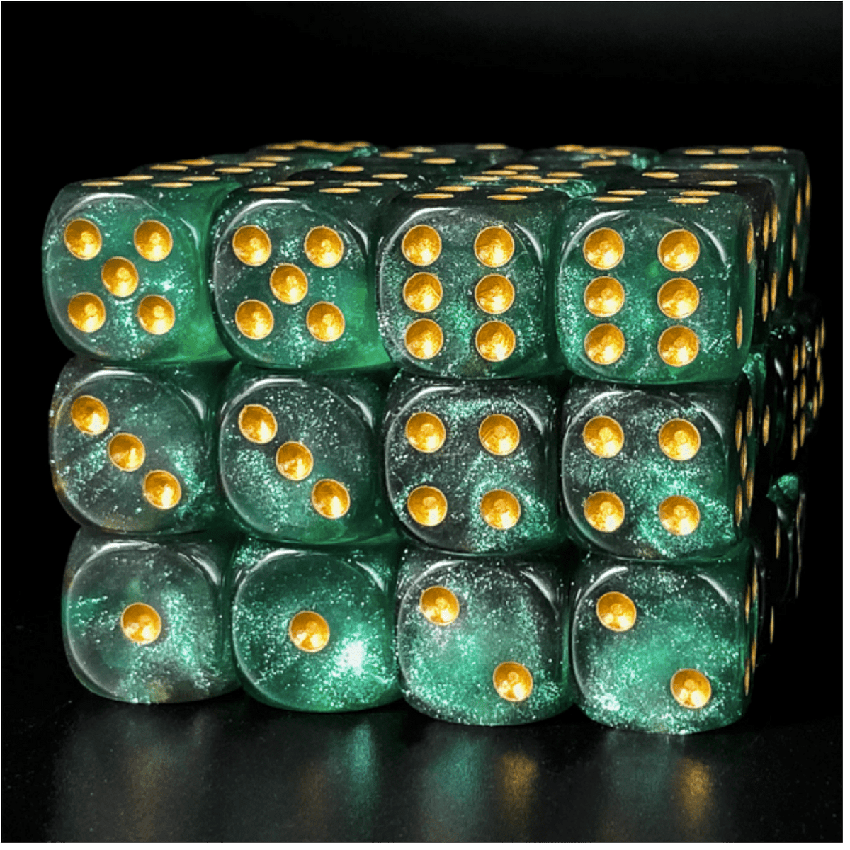 12 piece Pip D6s - Evergreen Forest Plastic Dice Foam Brain Games