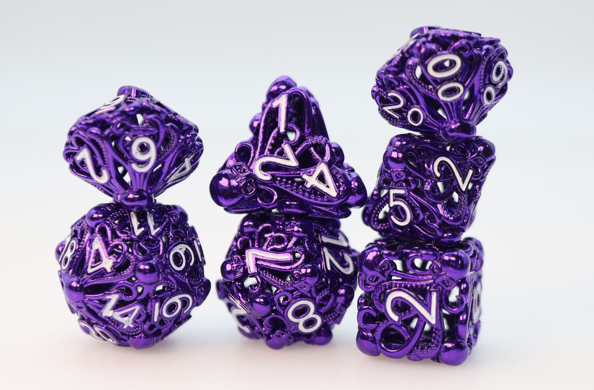 Mind Eater: Electric Purple - Hollow Metal RPG Dice Set Metal Dice Foam Brain Games
