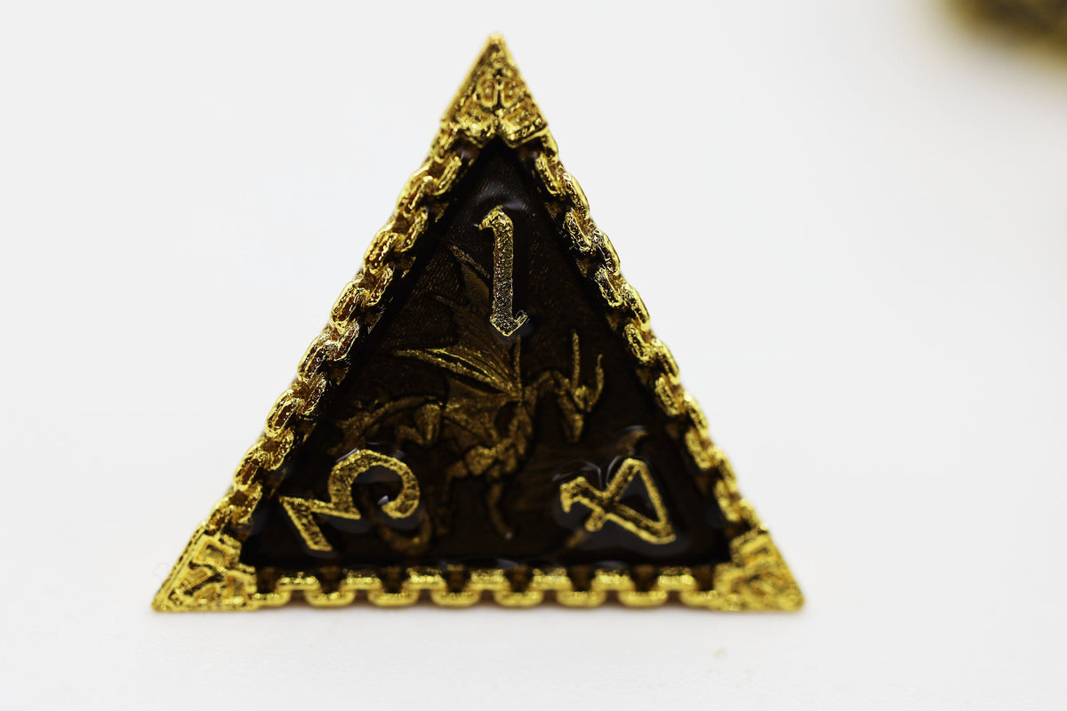 Chained Dragon: Gold Void - Metal RPG Dice Set Metal Dice Foam Brain Games