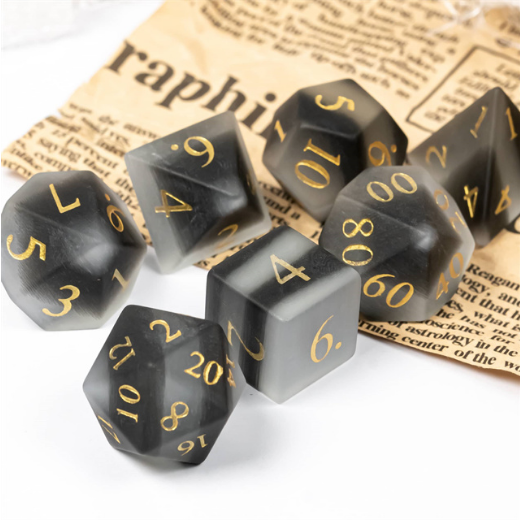 Frosted Cat's Eye Black and White - Gemstone Engraved with Gold Stone Dice Foam Brain Games