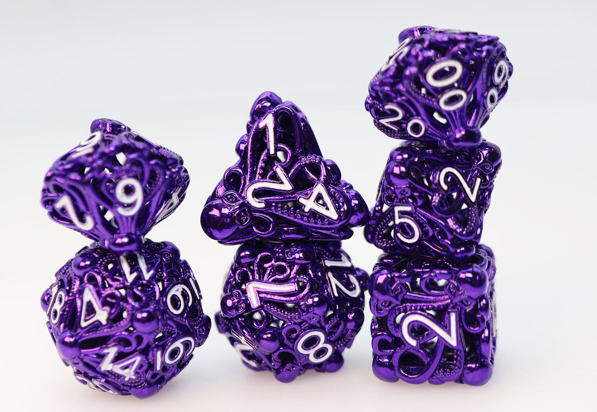 Mind Eater: Electric Purple - Hollow Metal RPG Dice Set Metal Dice Foam Brain Games