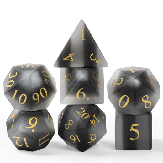 Frosted Cat's Eye Black and White - Gemstone Engraved with Gold Stone Dice Foam Brain Games