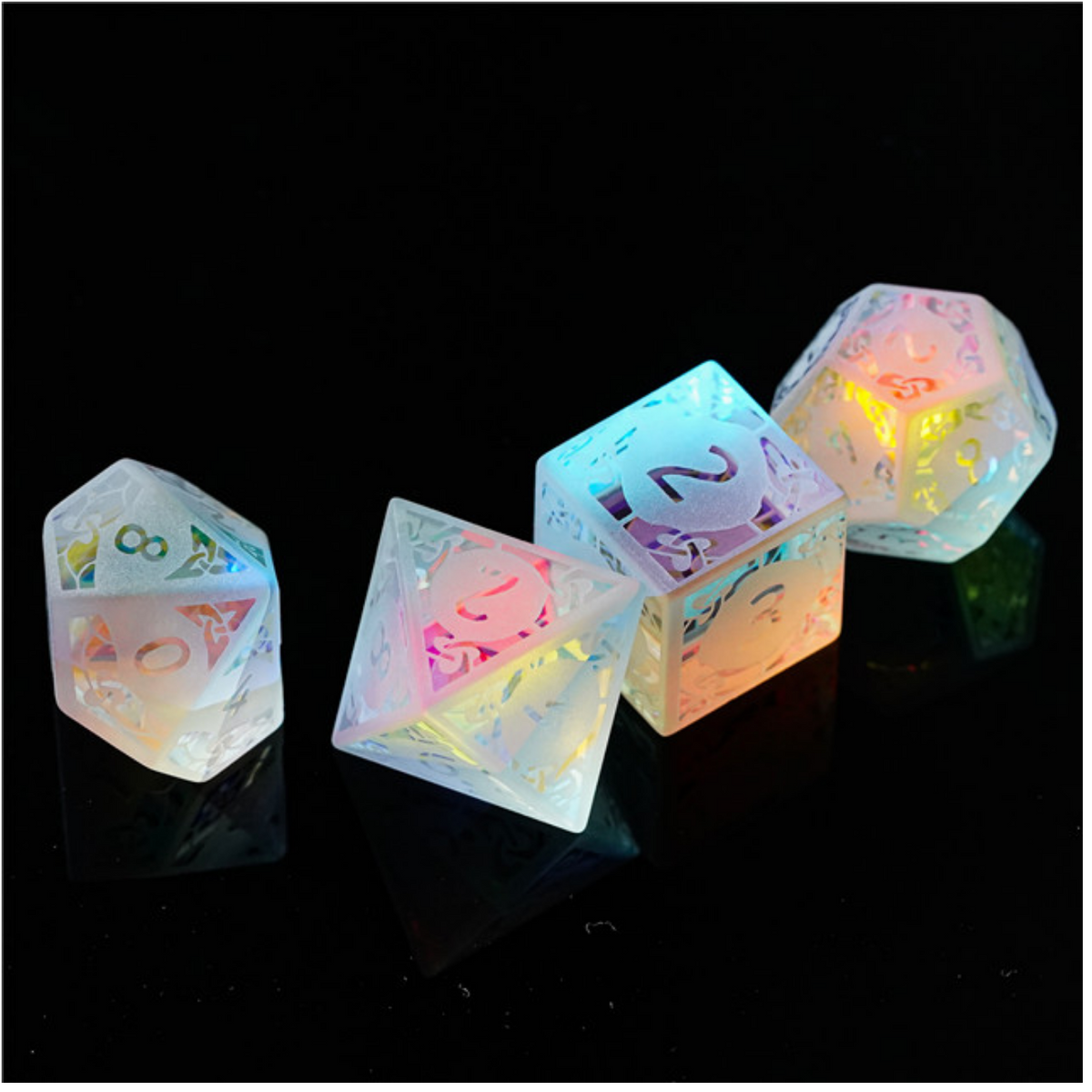 Rainbow Crystal and Flourish - Gemstone Engraved Stone Dice Foam Brain Games