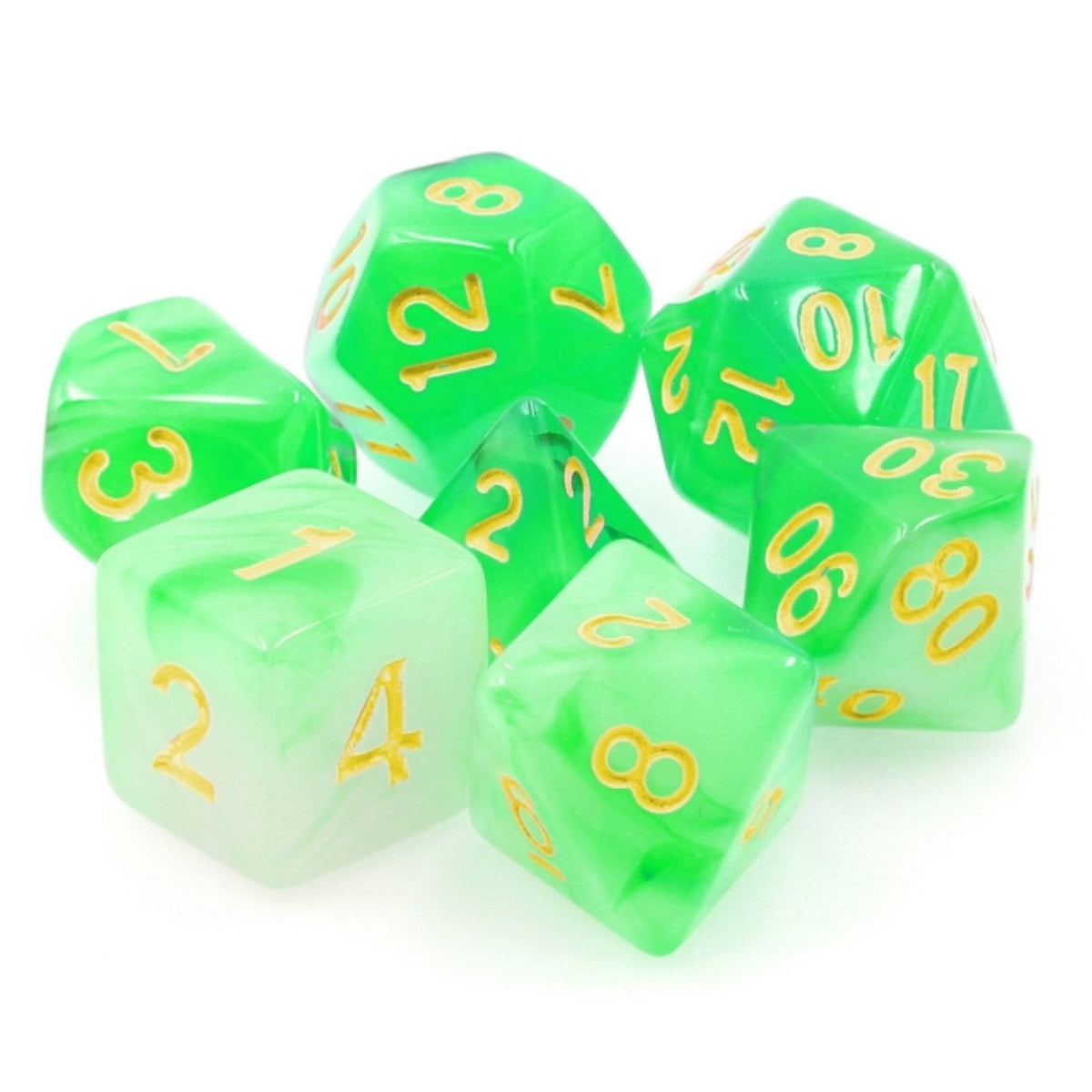 Green Silk Translucent RPG Dice Set Plastic Dice Foam Brain Games