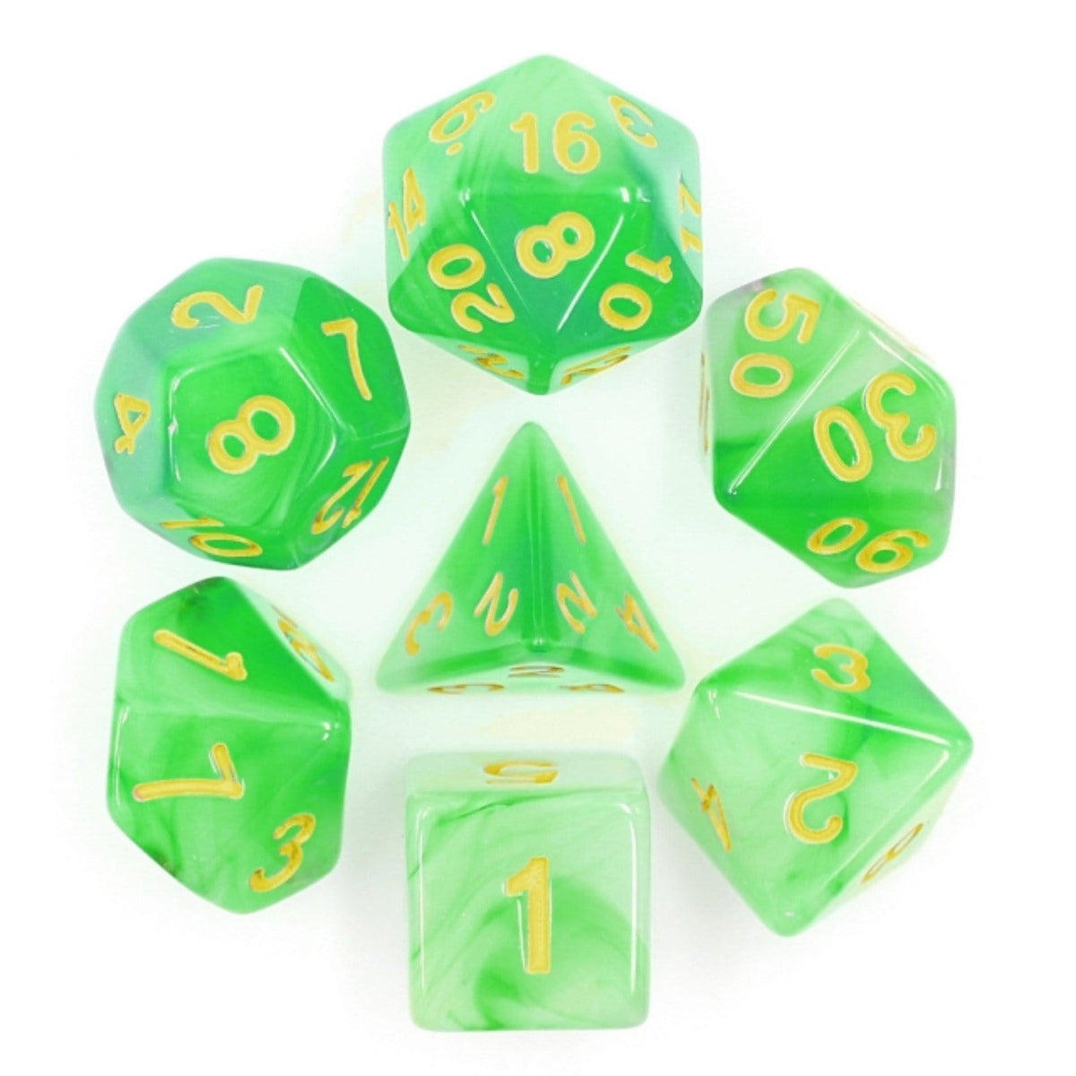 Green Silk Translucent RPG Dice Set Plastic Dice Foam Brain Games