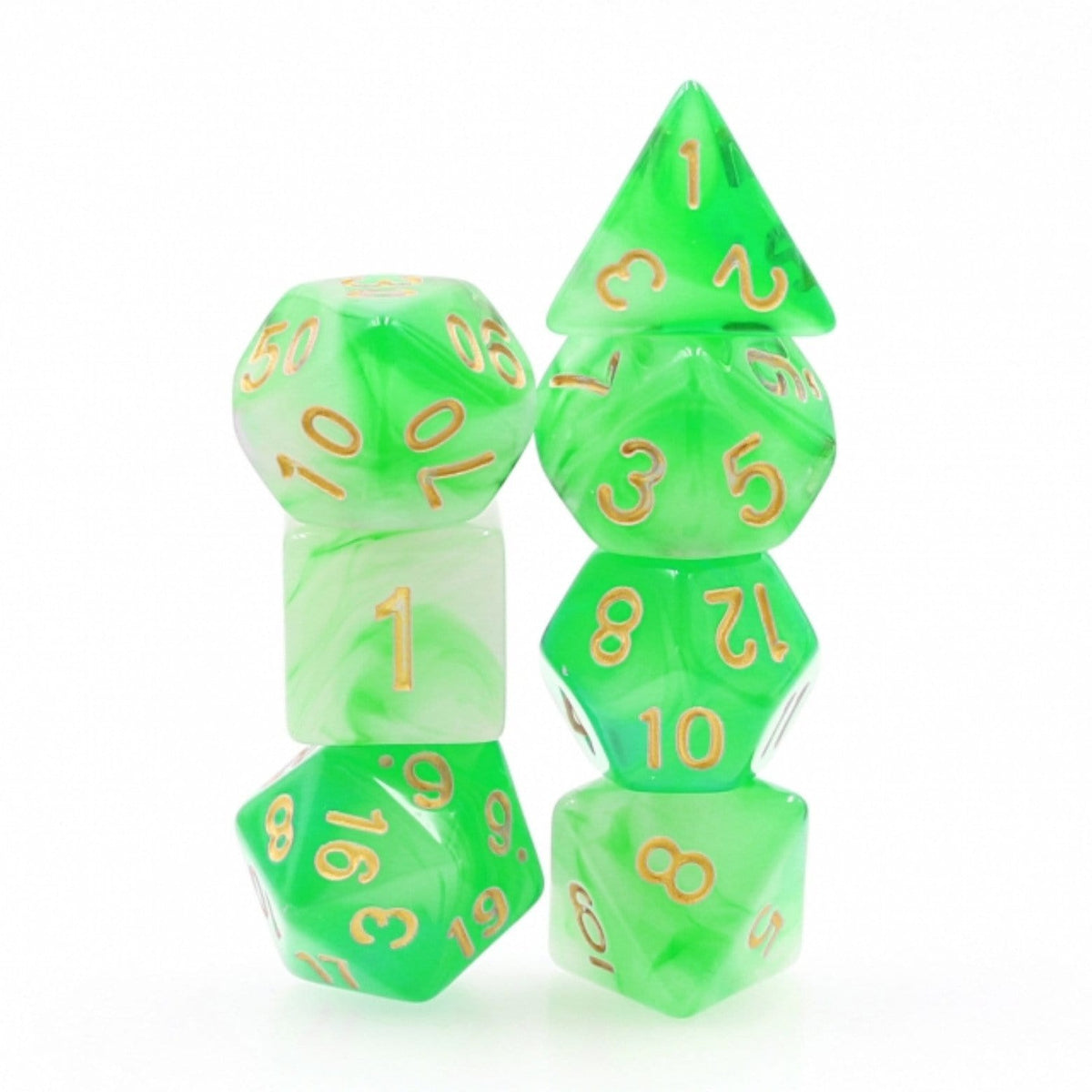 Green Silk Translucent RPG Dice Set Plastic Dice Foam Brain Games