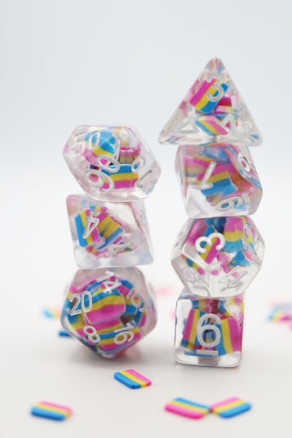 Pansexual Flag RPG Dice Set Plastic Dice Foam Brain Games